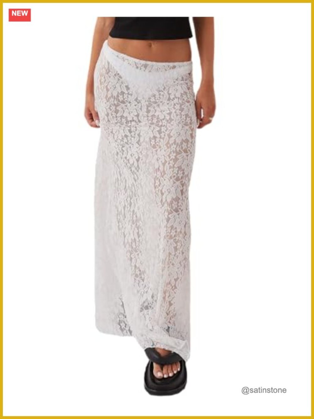 Lace Maxi Skirt Sheer Boho Summer Beach Vacation Flowy Long